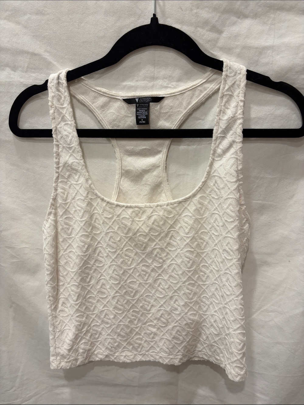 Victoria’s Secret On-Point Cream Terry Embossed Logo Racerback Crop Tank Top